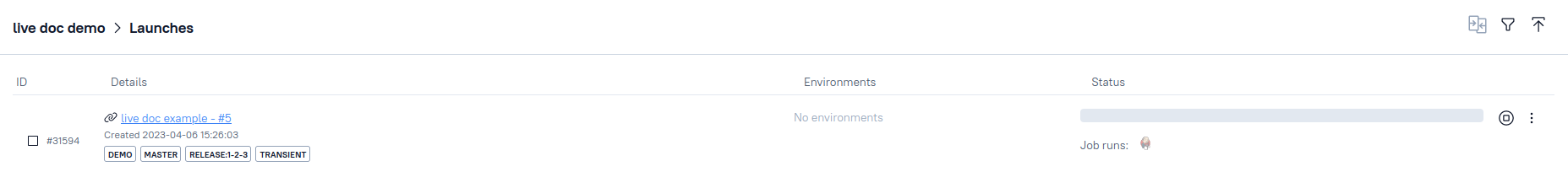 The Jenkins job viewed from TestOps