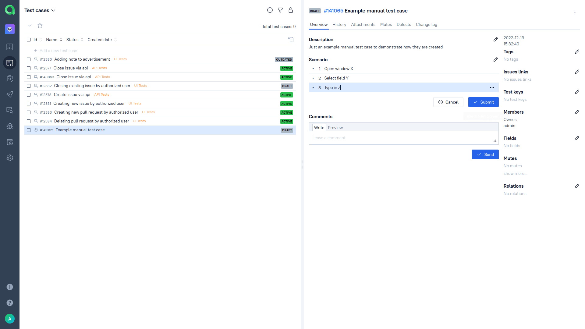 Creating a manual test case