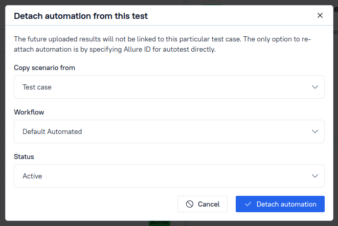 The "Detach automation" panel