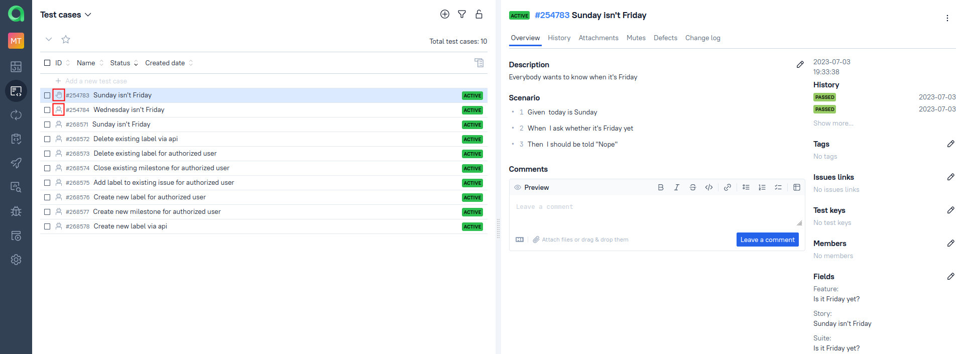 Manual and automated test cases in Allure Testops