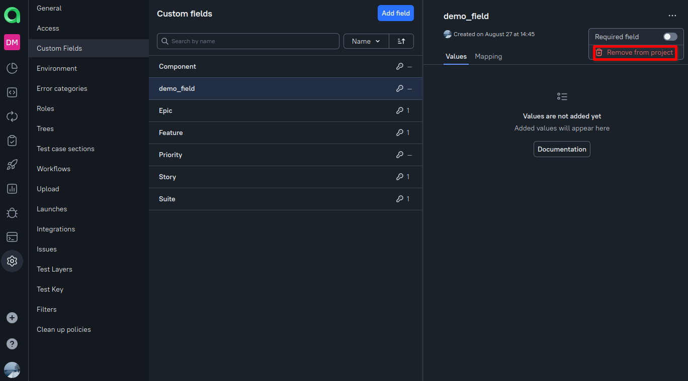 Remove custom field from project