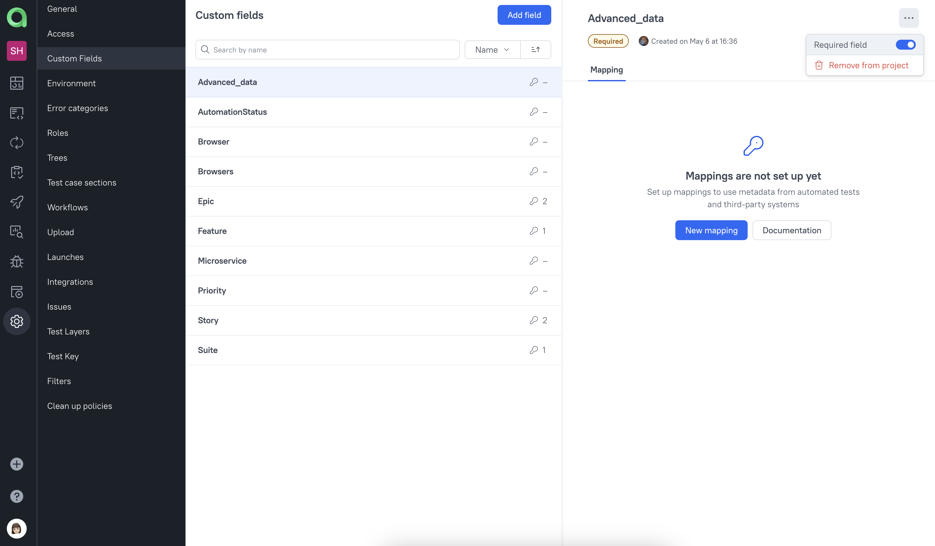 Setting field as required from project settings