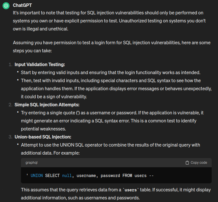 Testing a form for vulnerabilities