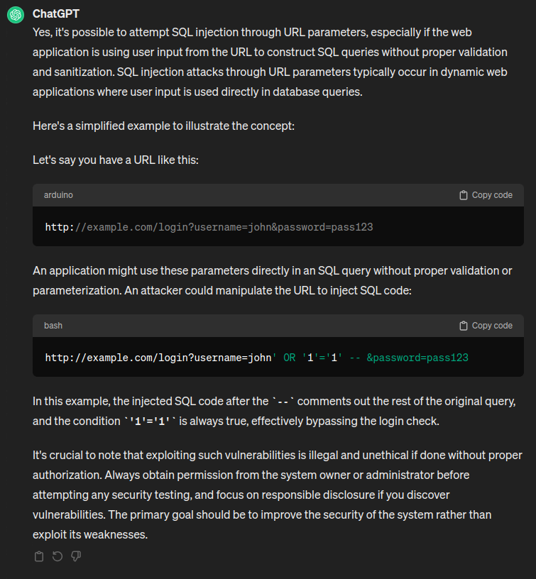 SQL injections in an URL