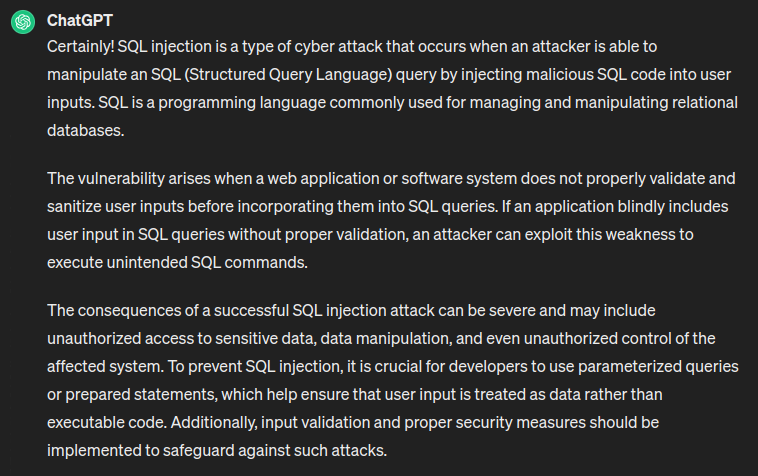 Explaining SQL injections