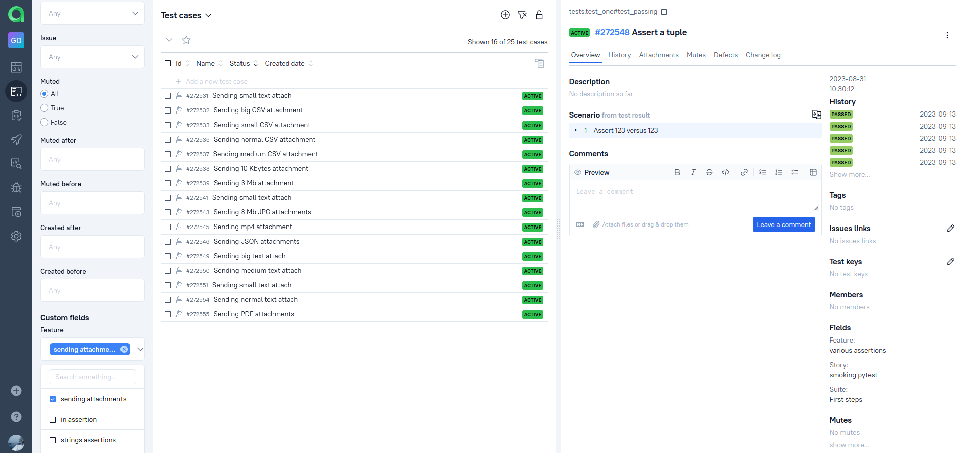 Test case grouping and filtering in Allure Testops